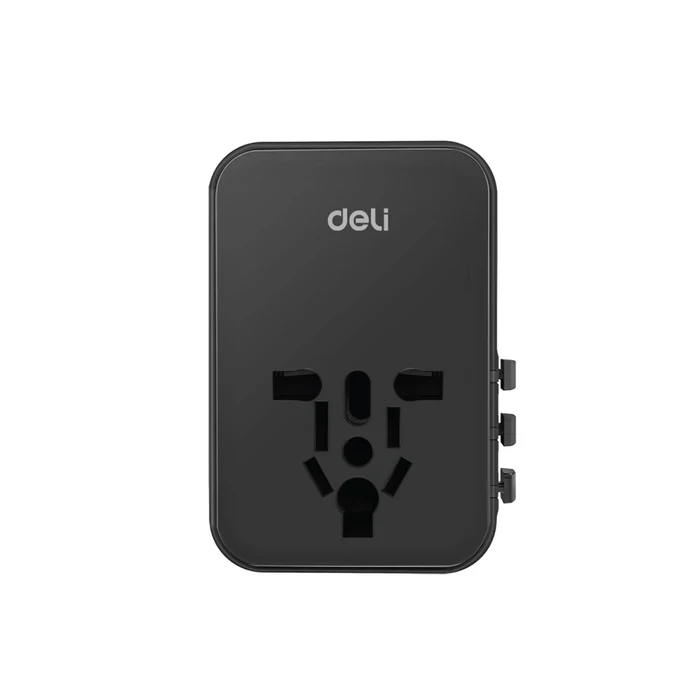 Deli ET767 Universal 45W Fast Charging Travel Adapter | EU, UK, US, AU All-in-One Socket & Plug | 1 USB-A & 3 Type C Ports with 6A Safety Fuse White