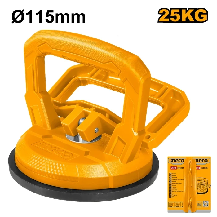 INGCO 115mm Professional Single-Head Glass & Tile Suction Cup | Heavy-Duty 25kg Pull Capacity Vacuum Lifter with ABS Handle | HSU012501
