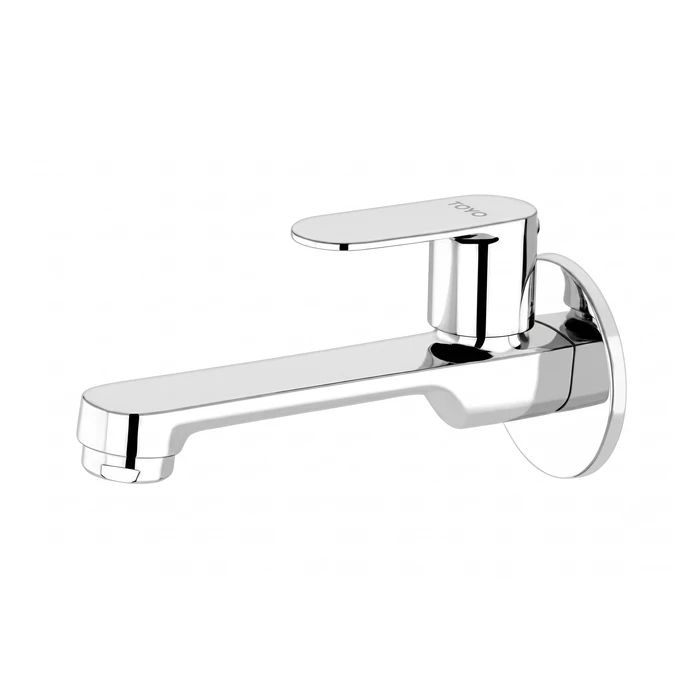 Toyo Long Body Bib Cock with Operating Handle & Matching Wall Flange | Extended Reach Solid Brass Wall-Mounted Water Tap | CO-52102