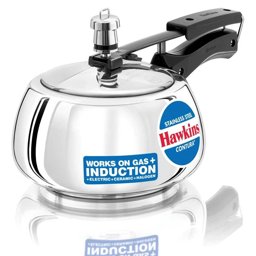 Hawkins SSC20 2L Stainless Steel Contura Pressure Cooker | Induction Compatible | Sandwich Bottom | Curved Body | Silver