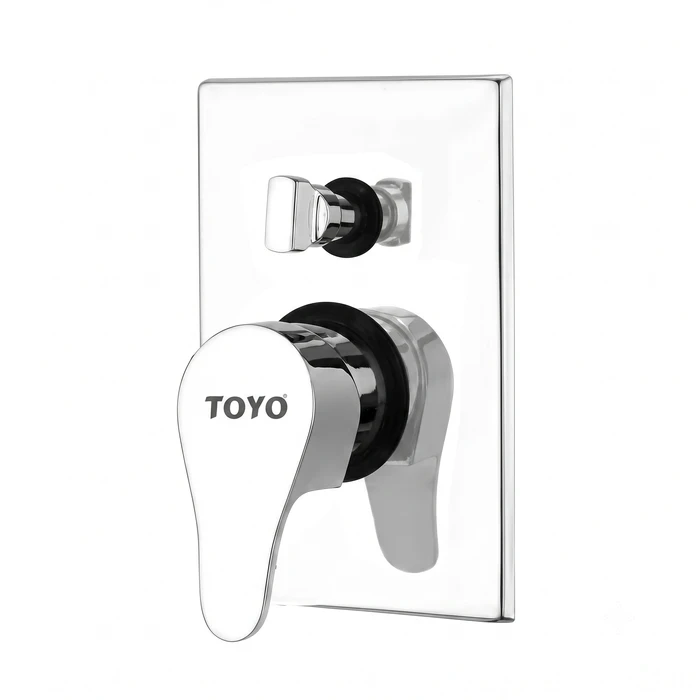 Toyo EM Series Concealed Shower Diverter Upper Part Set with Polished Chrome Finish, Ergonomic Handle & Wall Flange Plate | Model No. EM-51241