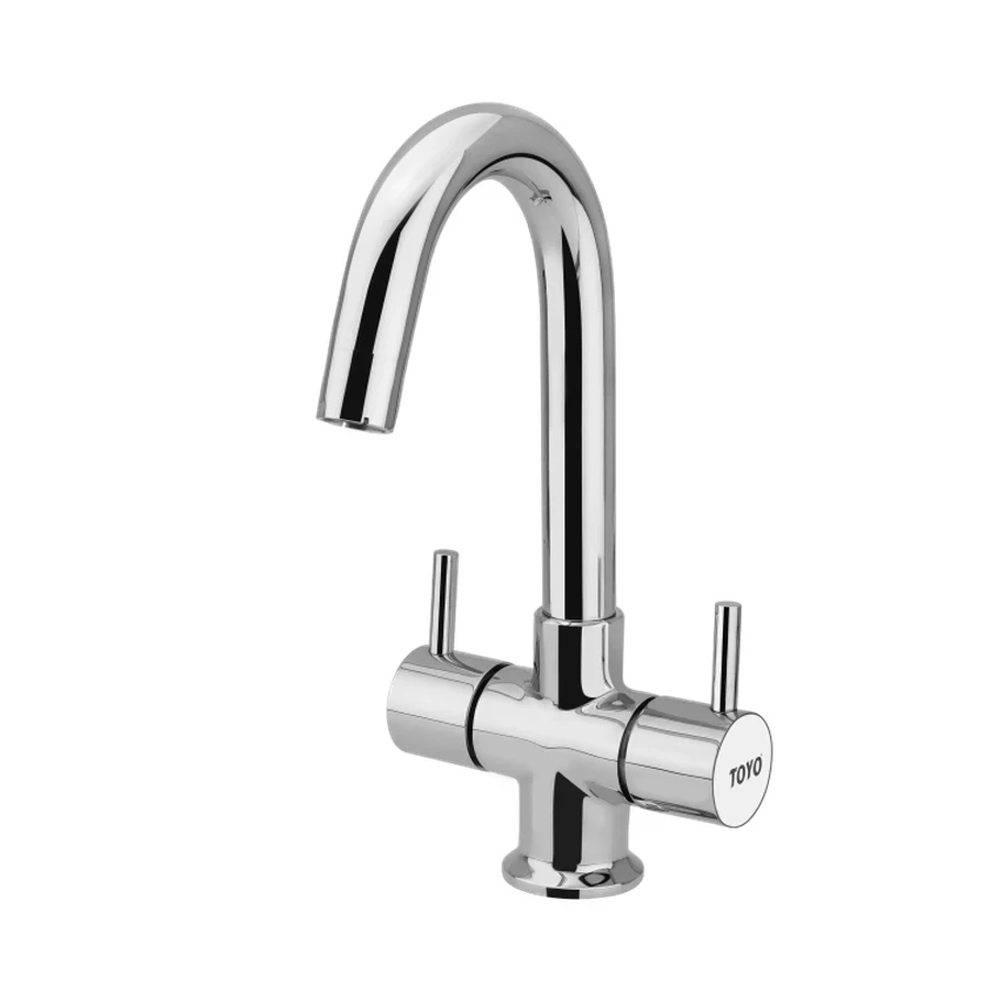 TOYO RU-51321 Centre Hole Sink Mixer - Regular Swan Neck, Premium Brass, CP Chrome Finish