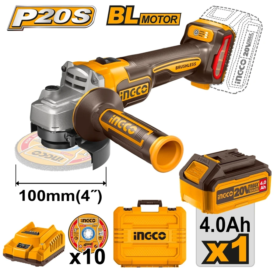 Cordless Angle Grinder Kit | CAGLI211041 | 20V Brushless | Variable Speed Professional Set