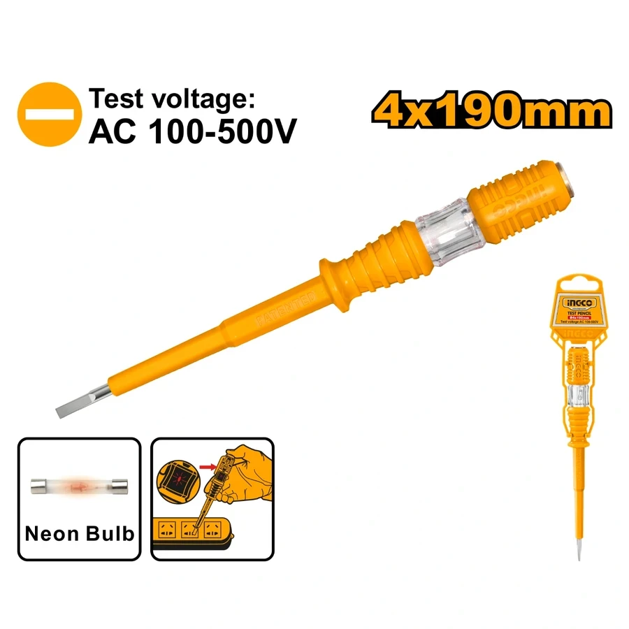 Voltage Tester Screwdriver | HSDT1908 | AC 100–500V | Slotted 4x190mm