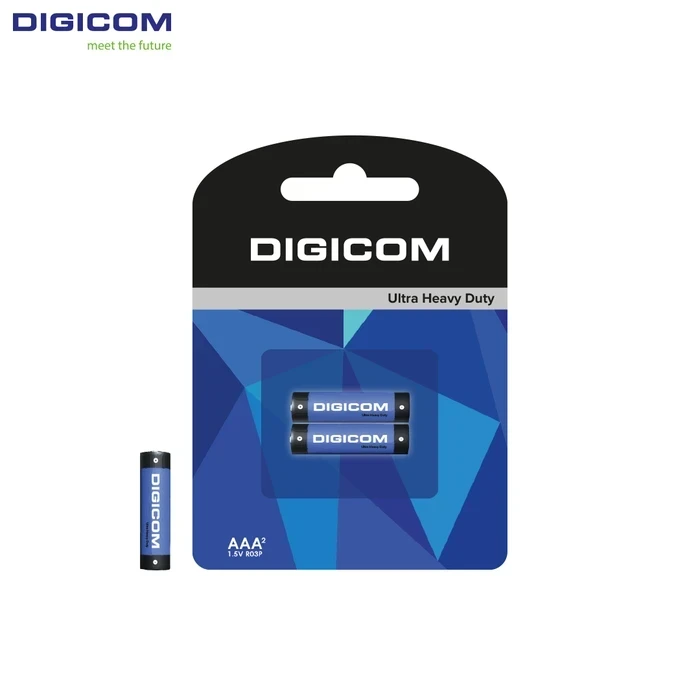 Digicom AAA Heavy Duty Batteries R03P-2B | Long Lasting Power Logic | Leak Resistant & Trusted Energy System | 2 Pcs Blister