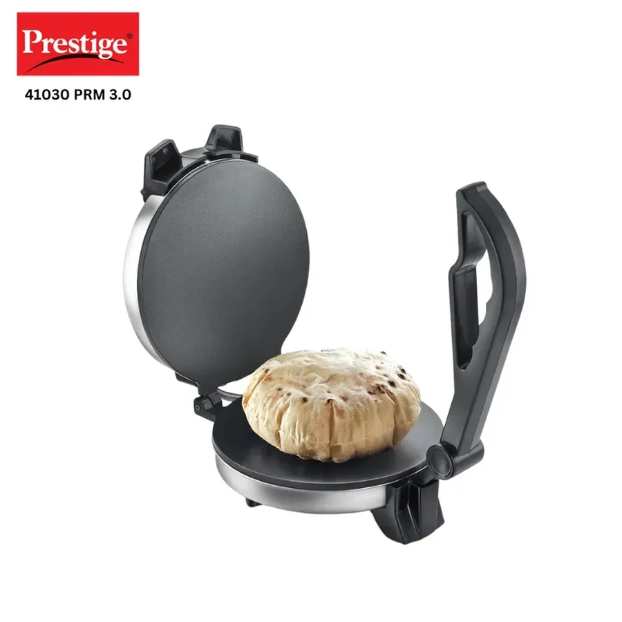 Prestige 41034 PRM 5.0 Roti Maker | Curved Granite Non-Stick Plate | 900W | 8-Inch Base | Stainless Steel Body | Silver