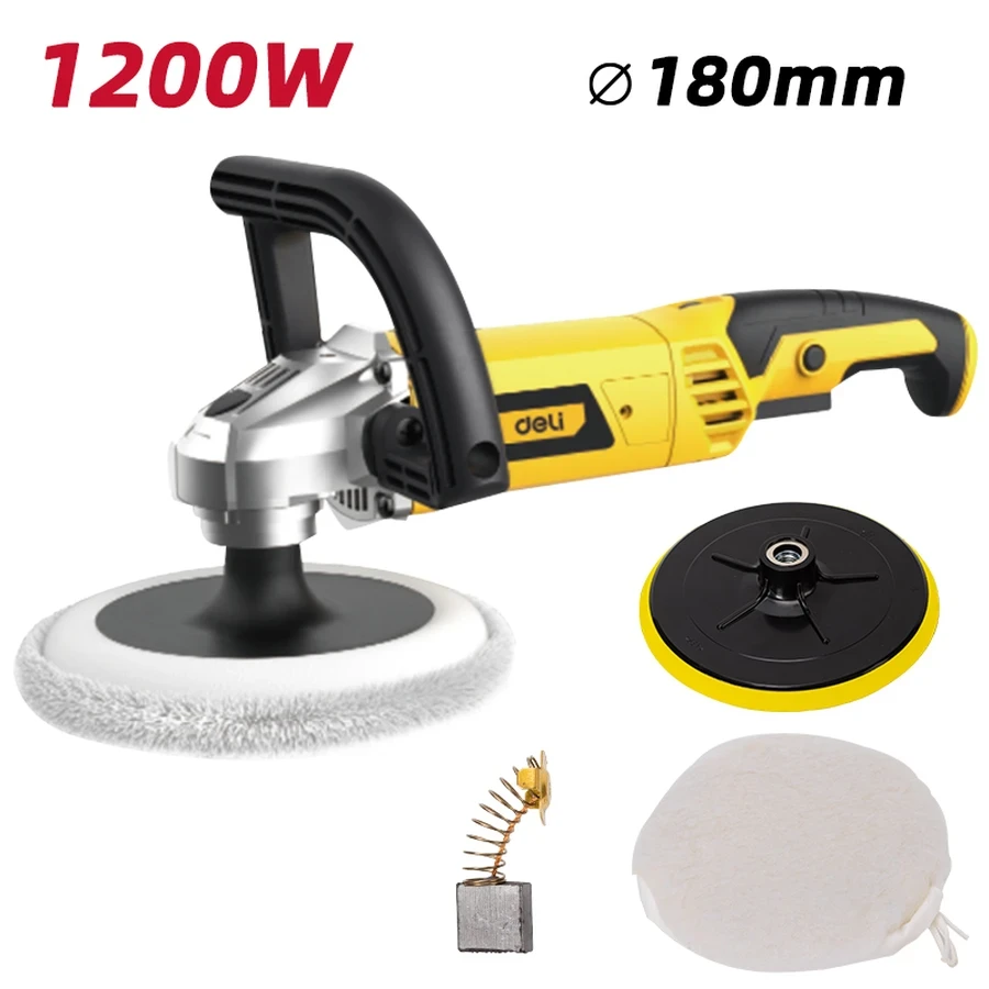 EDL-PG180-E1 Professional Angle Polisher 1200W - 180mm Pad, 7-Speed Variable Control (800-3000 RPM), M14 Spindle, Pure Copper Motor (Yellow)