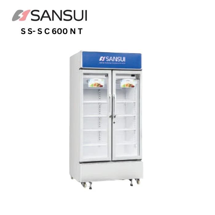 SANSUI SS-SC600NT 600 Litre Upright Showcase Freezer | Tropical Compressor Logic | Double Door Toughened Glass | 5-Shelf Display