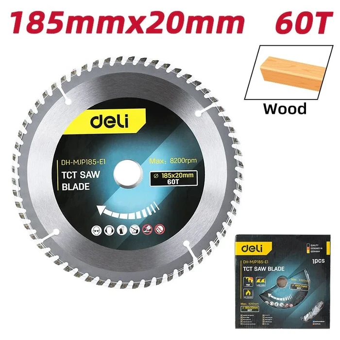 Deli Tools EDH-MJP185-E1 185mm TCT Circular Saw Blade | 30T Multi-Material Wood, Aluminum & PVC Cutting Disc with 22.23mm (7/8") Arbor Bore