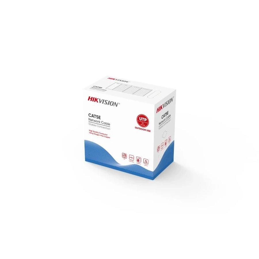 Hikvision DS-1LN5E0-UUE Outdoor CAT5E UTP Network Cable | 24AWG 0.5mm Solid Copper | 305m Black PE Sheath | Fluke Tested | PoE Ready