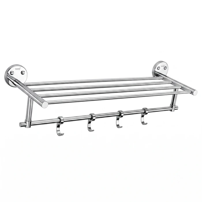 Toyo Chrome Solid Brass Wall-Mounted Bathroom Towel Rack & Shelf | TOYO-11510