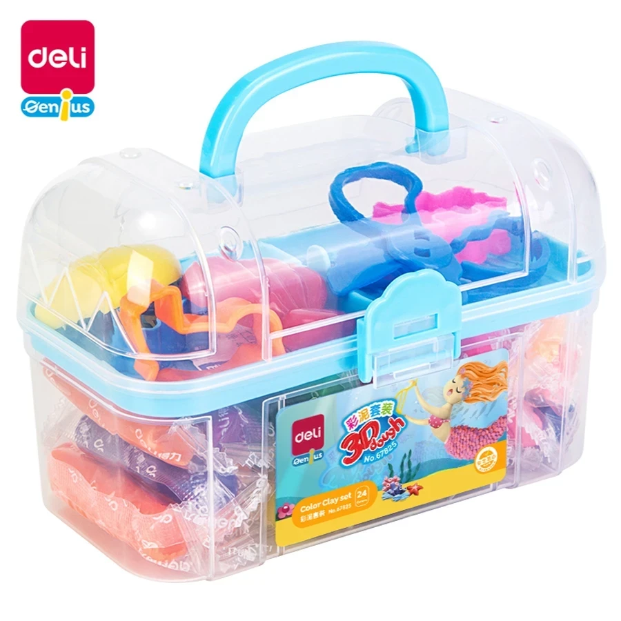 Deli Color Clay Plasticine Set - 24 Vibrant Colors with Included Modeling Tools, Non-Toxic & Non-Sticky Handmade DIY Toy for School Projects 67825