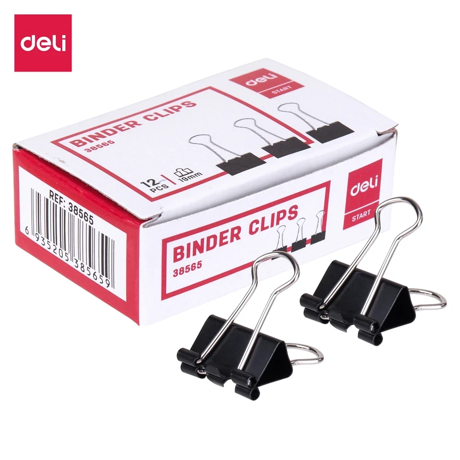 Deli 19mm Binder Clip E38565 - Secure Spring Steel Design for Tight Grip on Documents and Paper Stacks