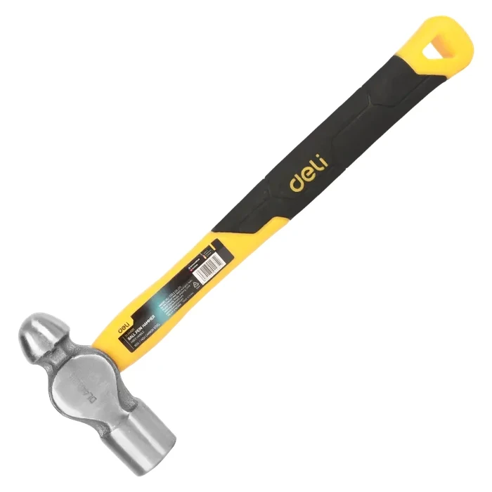 Deli Tools EDL443016 Ball Pein Hammer 500g (1lb) | Drop-Forged 45# Carbon Steel Head with High-Strength Fiberglass Shock-Absorbing Handle