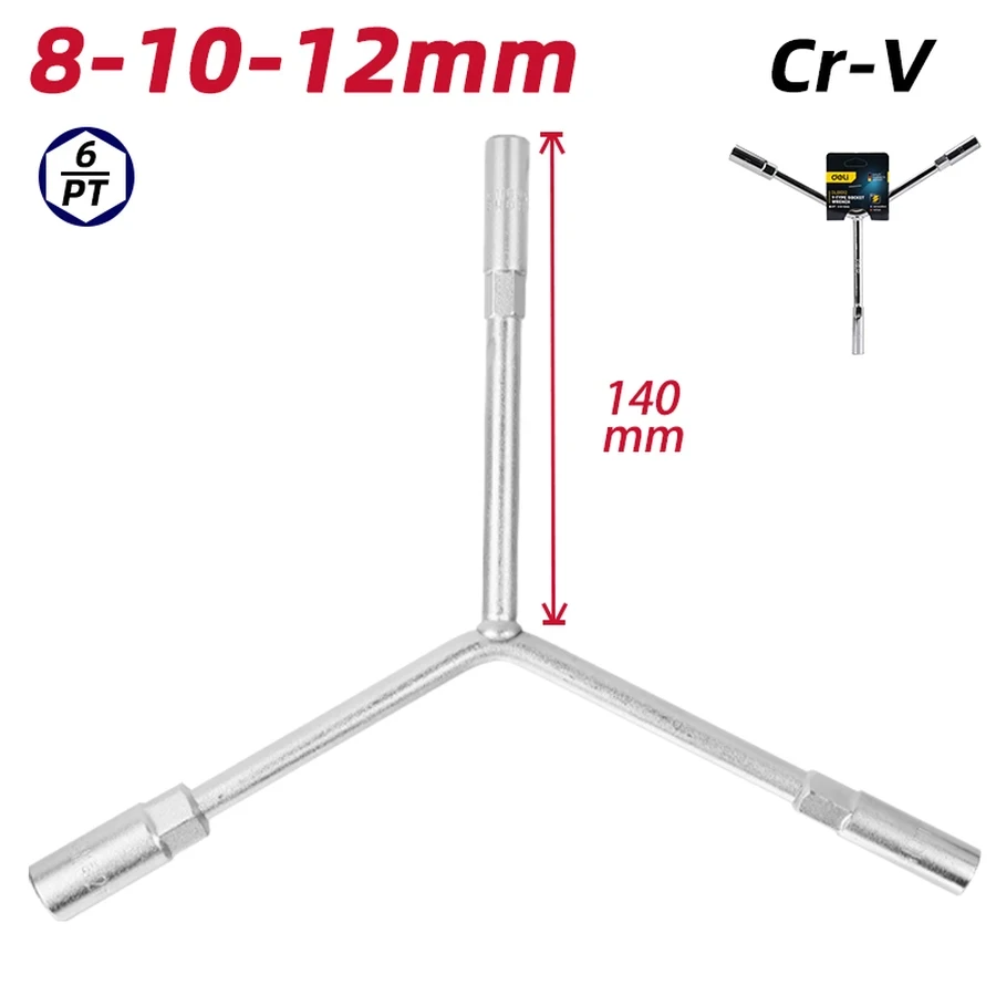 EDL81012 Y-Type Socket Wrench 8-10-12mm - Cr-V Steel, 6-Point Sockets, Mirror Chrome Finish, Ideal for Bicycle and Small Engine Maintenance (Silver)