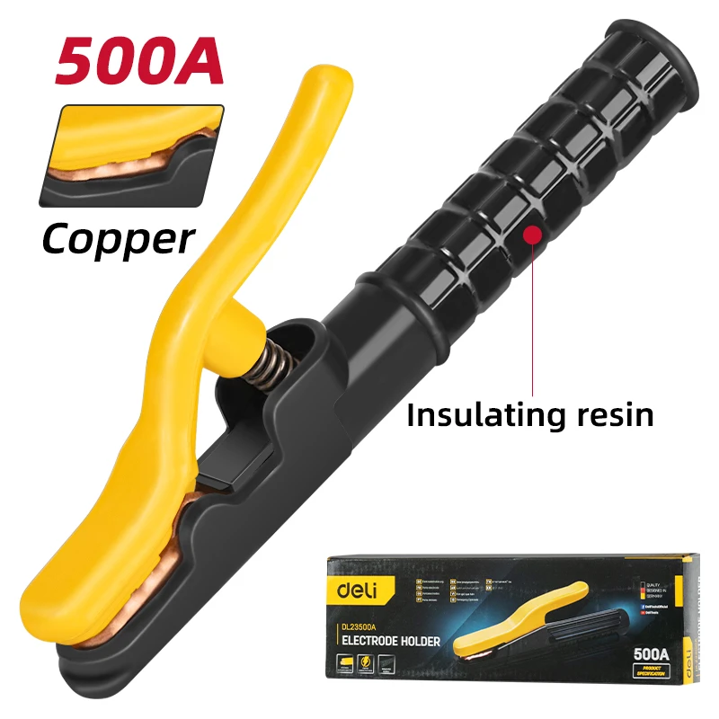 EDL23500A Electrode Holder 500A - Pure Copper Forging, Manual Arc Welding Clamp, 70-95mm² Cable Compatible (Yellow)