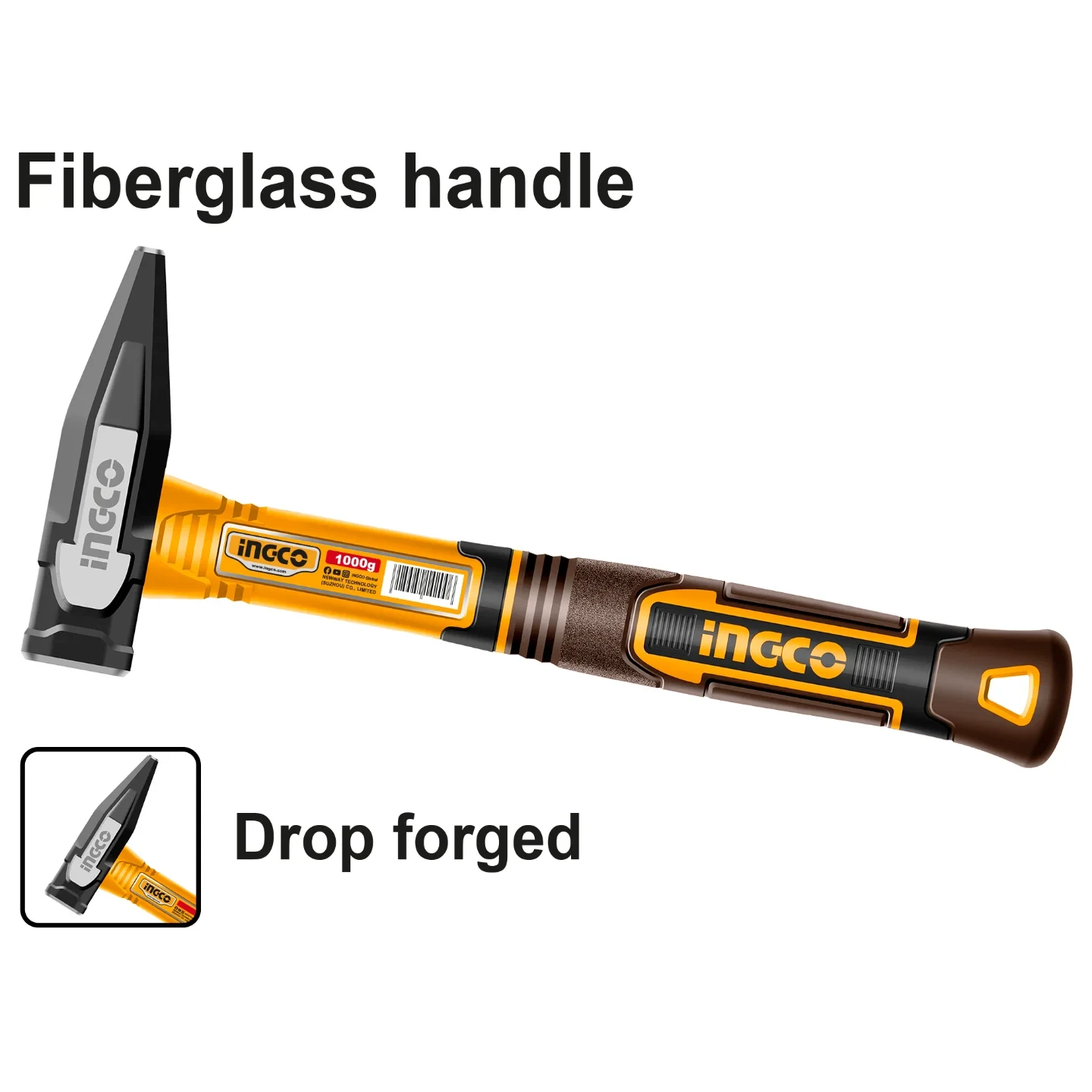 INGCO Professional Machinist Cross-Pein Hammer | Innovated Drop-Forged Heat-Treated 45# Carbon Steel Striking Tool with High-Strength 3-Color Fiberglass Handle | Available in 200g, 300g, 500g, 1000g |