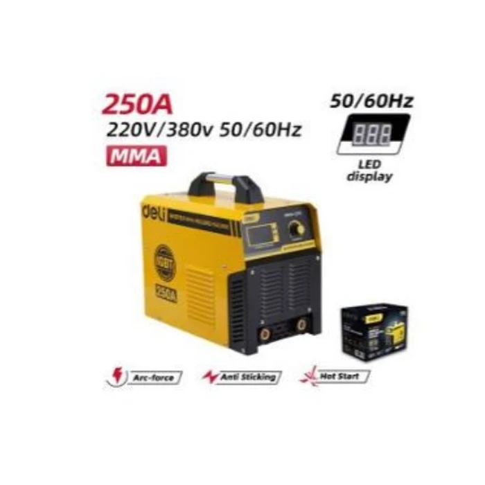 Deli Tools EDL-MMA250-E2 250A Inverter MMA Welding Machine | Heavy-Duty Industrial IGBT Stick Arc Welder with Voltage Fluctuation Compensation