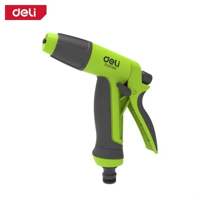 Deli Tools EDL8759A Garden Water Spray Gun | 3-Way Adjustable Plastic Trigger Hose Nozzle with Soft TPR Grip & 3/4" Quick Connector