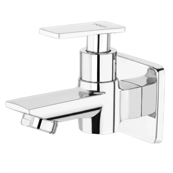 Toyo Bib Cock with Solid Brass Handle & Matching Wall Flange | Wall-Mounted Single Water Tap | AQ-51901-A