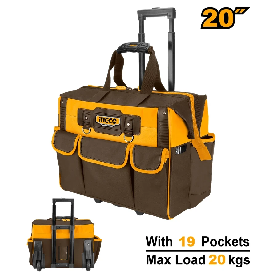 INGCO 20" Industrial Rolling Rigid Tool Bag | Wheeled Carrier | HRRTB2015
