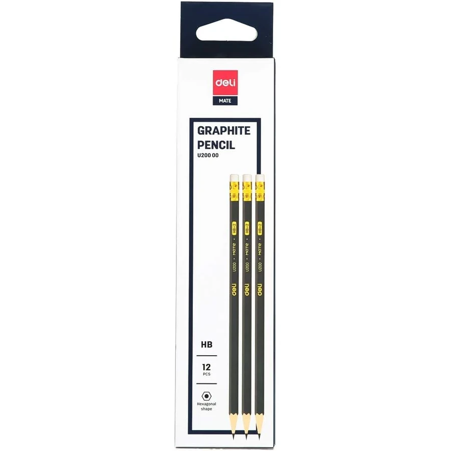 Deli Professional Intense Black Graphite Pencil | Softened Basswood & PVC-Free Eraser | EU20000
