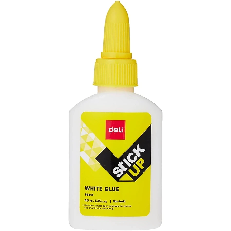 Deli Washable White Glue - 40mL E39445, Twist-Lock Precision Applicator, Ideal for School and Crafts