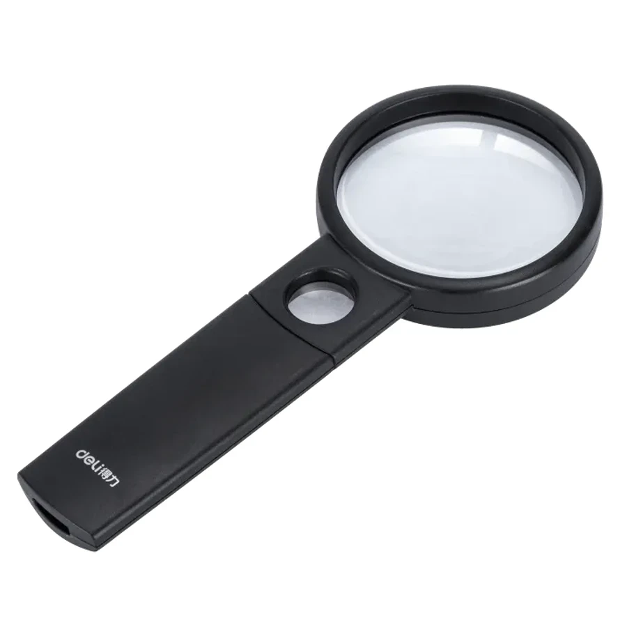 Deli Magnifying Glass (Black) E9090 - 75mm Clear Convex Lens, Dual 2.5X and 5X Magnification, ABS Frame