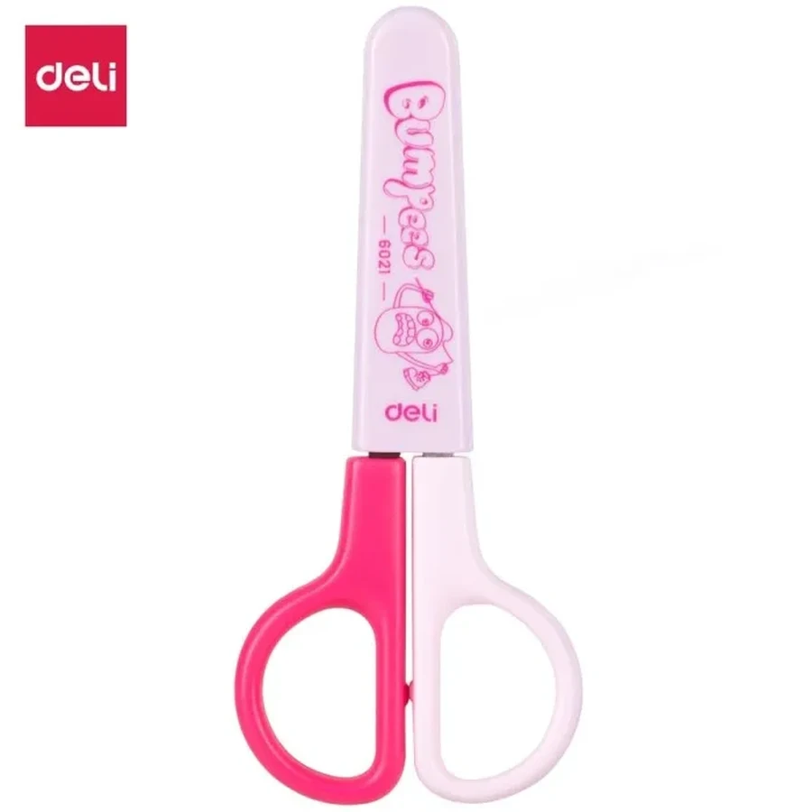 Deli Safety Scissor E6021 - 121mm Small Size, Blunt Tip, Stainless Steel Blade, Symmetrical Handle (Pink)