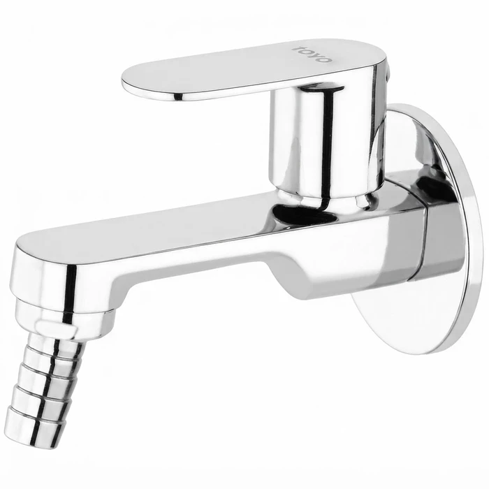 Toyo Long Body Garden Bib Cock with Nozzle, Wall Flange & Operating Handle | Heavy-Duty Outdoor Water Faucet | CO-52192-G