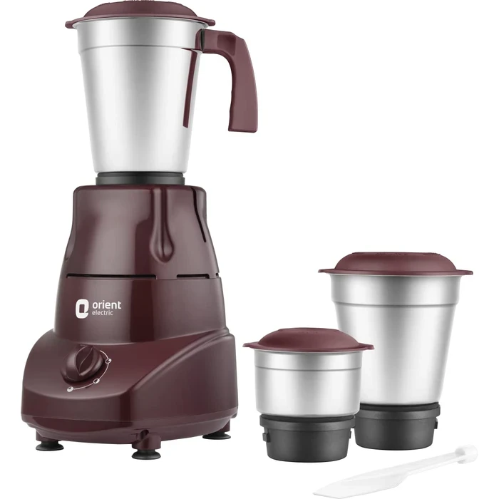 Orient Bolt Super 500W Tower Shape 3-Jar Mixer Grinder | High-Torque Balanced Coil Motor with Stainless Steel Blades, 3-Speed Dial & 2.2A Overload Protection (Cherry Brown) | MGBS50C3