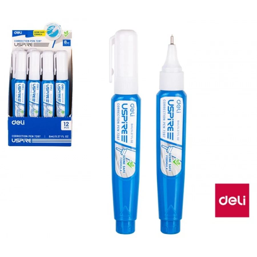 Deli Correction Pen - 8ml Fast-Dry Fluid E7287, Stainless Steel Precision Tip, Easy Uncapping Design, and Excellent Coverage for Office & School