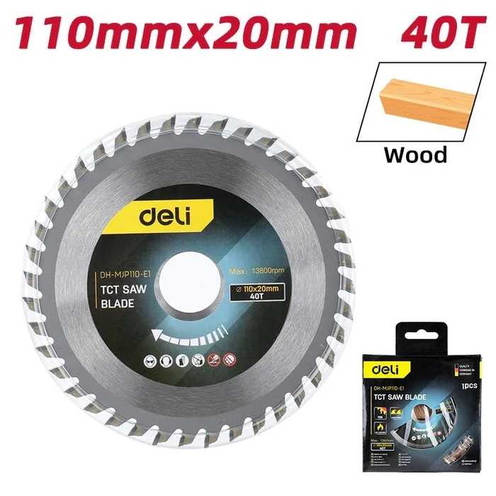 Deli Tools EDH-MJP110-E1 110mm TCT Circular Saw Blade | 20T Multi-Material Wood, Plastic & Soft Metal Cutting Disc with 20mm to 5/8" Reducer Ring