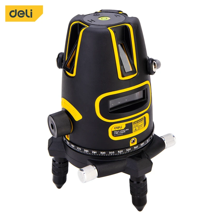 EDL332303 Professional 3-Line Laser Level (LD Green Beam) - 8+ Hour Operating Time, Auto-Leveling in 5s (±3° Alarm), Sensitive Touch Control (Yellow)