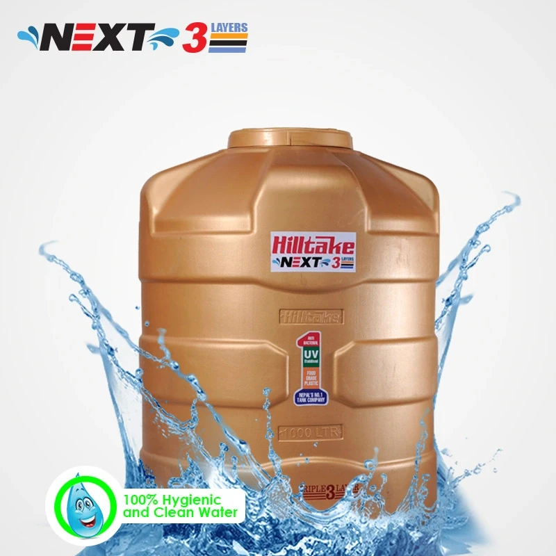 Hilltake NEXT Water Tanks | Premium Metallic Gold Range | 500L & 1000L Capacity | German Blow Molding Technology | 3-Layer Anti-Bacterial & UV-Resistant Unbreakable Storage