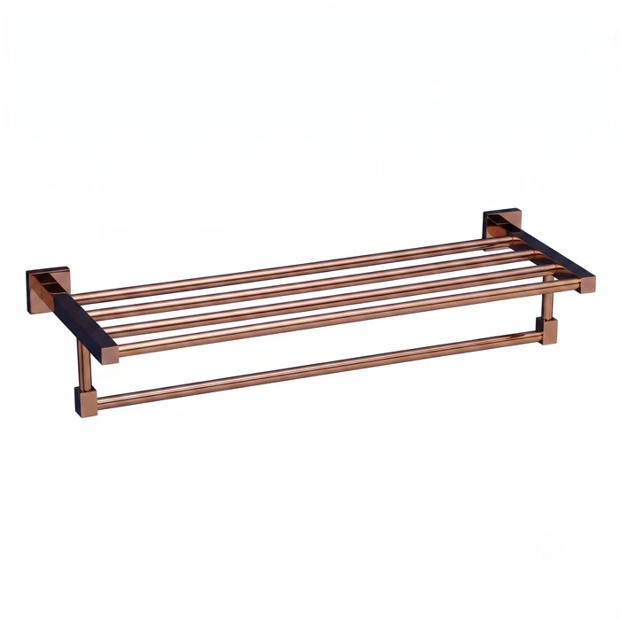 Toyo Chrome Solid Brass Wall-Mounted Bathroom Towel Rack & Shelf | TOYO-11270