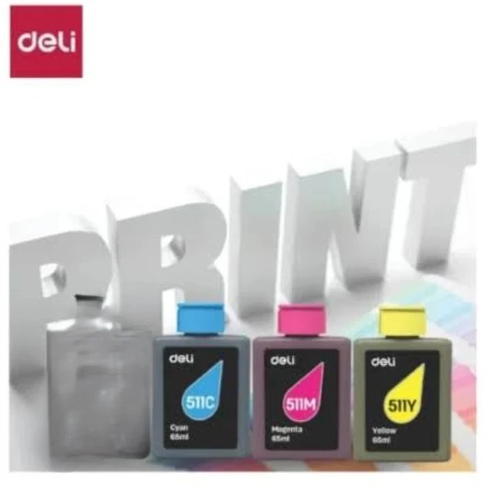 Deli 511 Premium Color Ink Refill Bottles | 65ml Cyan Magenta Yellow Dye-Based Matrix | 7000 Page High-Yield for D511W & D516W Printers
