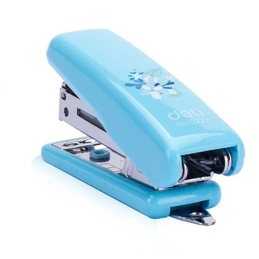 Deli Mini Stapler E0222 - 12 Sheets Capacity, Integrated Staple Remover, Ergonomic Design, and No.10 Staple Use (Blue)