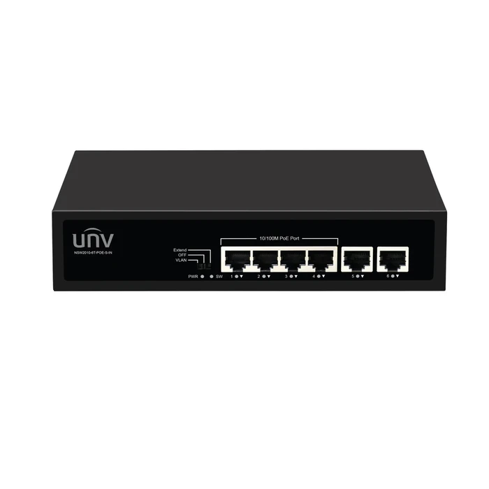 UNV 4-Port PoE Fast Ethernet Unmanaged Switch with 60W Budget, 2 Uplinks & 250m Extend Mode | NSW2010-6T-POE-S-IN