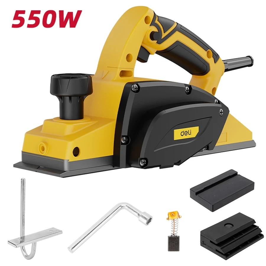 EDC591 Electric Planer 550W - 82x1mm Planing, 9mm Rabbeting Depth, High-Speed Steel Blade, Pure Copper Motor, 15,800 RPM (Yellow)