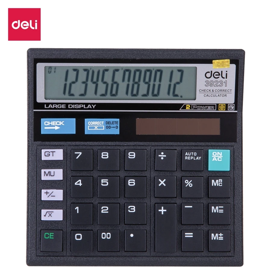 Deli Desktop Calculator E39231 - High Quality, Big 12-Digit LCD, with Auto Replay and Check & Correction Function
