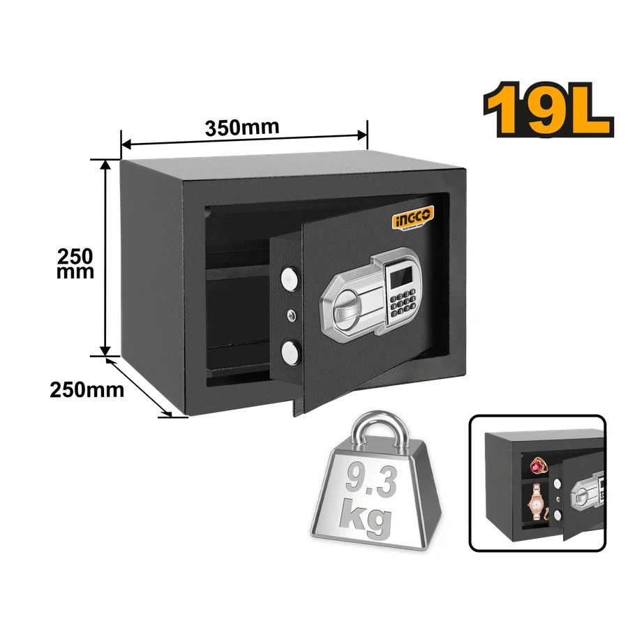 INGCO 19L Electronic Security Safe | Digital Keypad & Master Key | ESF2502