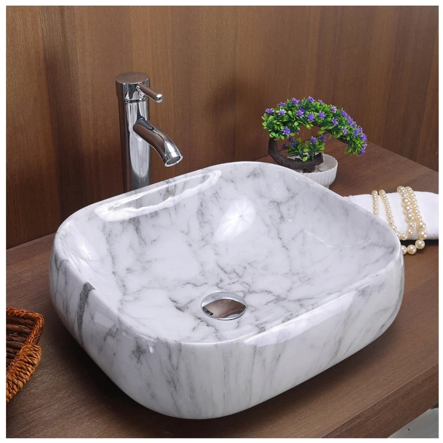Toyo Prim 364 Wash Basin - White Marble Glossy Finish (450 x 400 mm, 18x16 Inch)