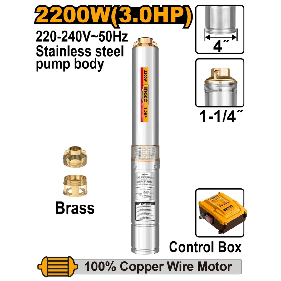 INGCO 4" Industrial Deep Well Submersible Pump | 3.0HP 24-Stage | DWP2200621