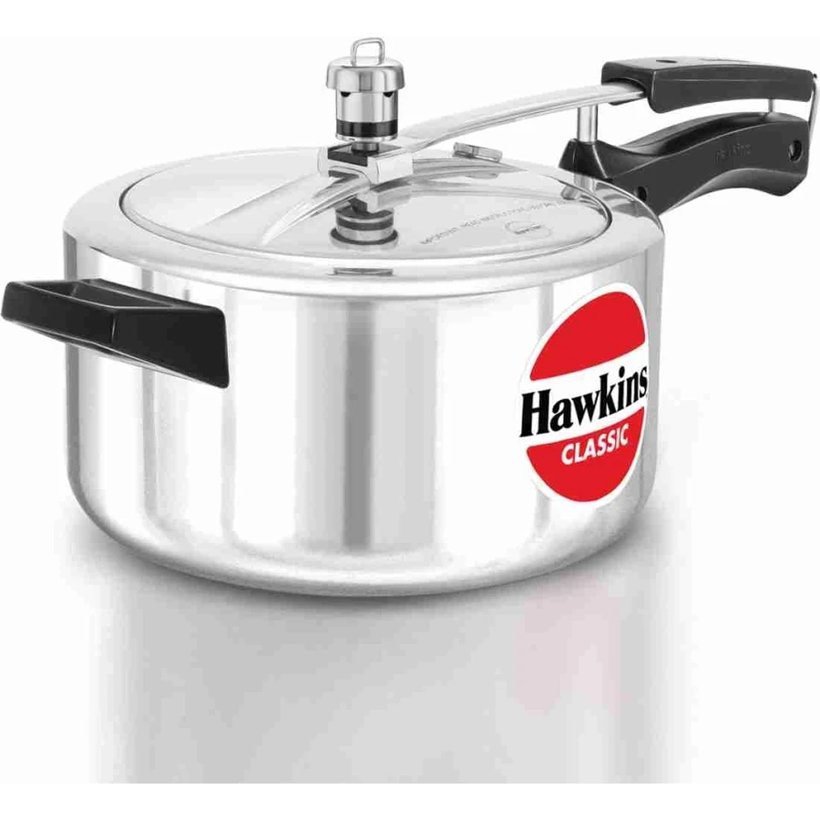 Hawkins Classic Pressure Cooker | 4L / 5L / 6.5L Capacity | Mirror Polished Virgin Aluminium | Inside-Fitting Safety Lid | Gas Stovetop Compatible