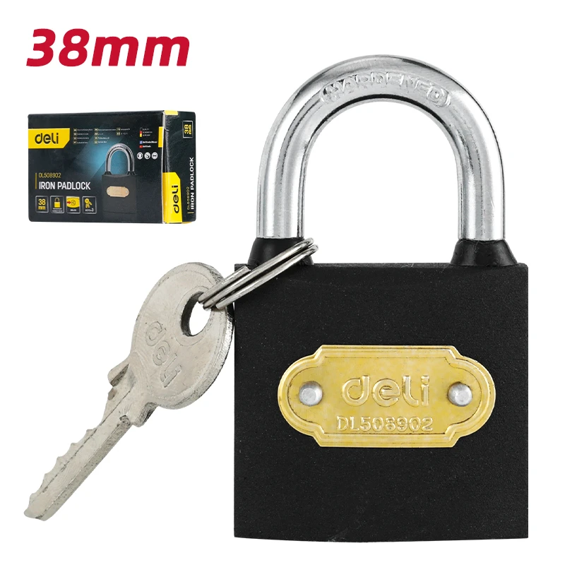 EDL508902 Medium-Duty Iron Padlock 38mm - Durable Alloy Steel Shackle and Waterproof Keyhole Cover, Ideal for Lockers, Toolboxes, and Storage (BLACK)