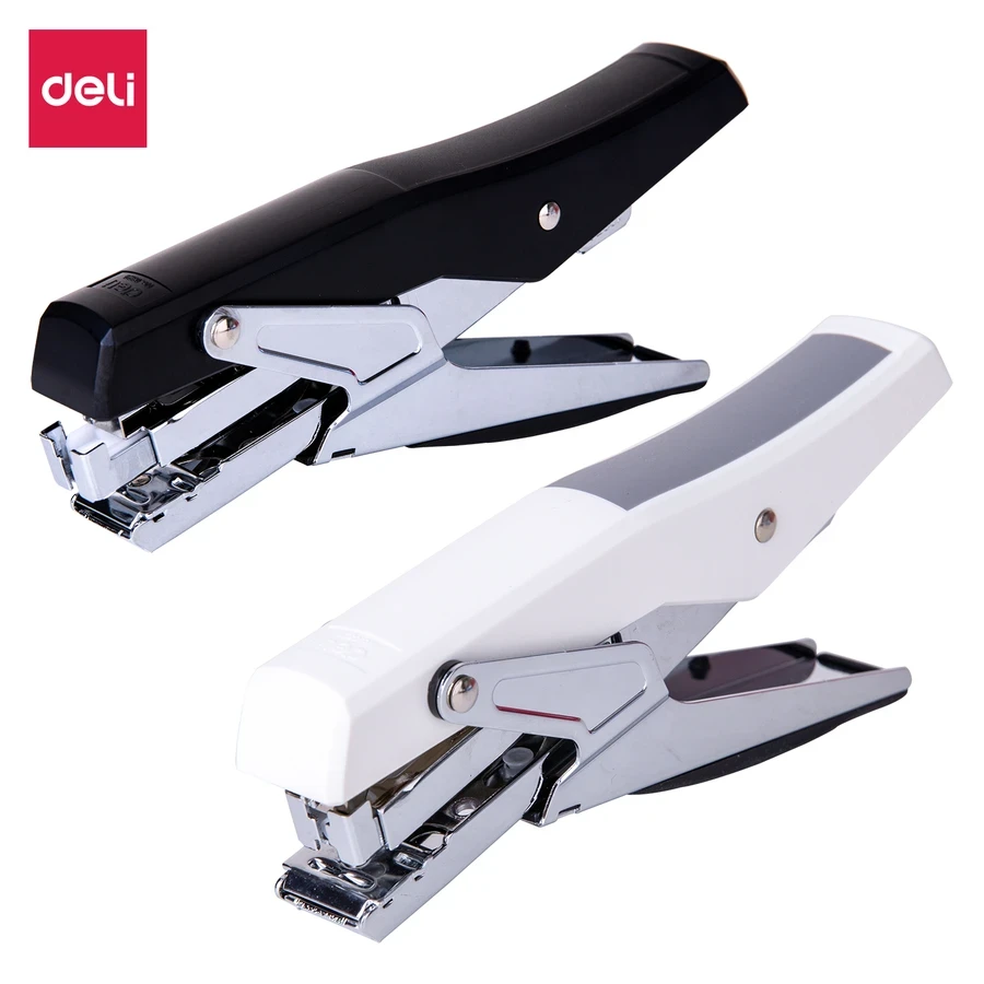 Deli Plier Stapler E0329 - 25 Sheet Capacity, Rotatable Anvil, 40 mm Throat Depth, and Front Loading (Black & White)