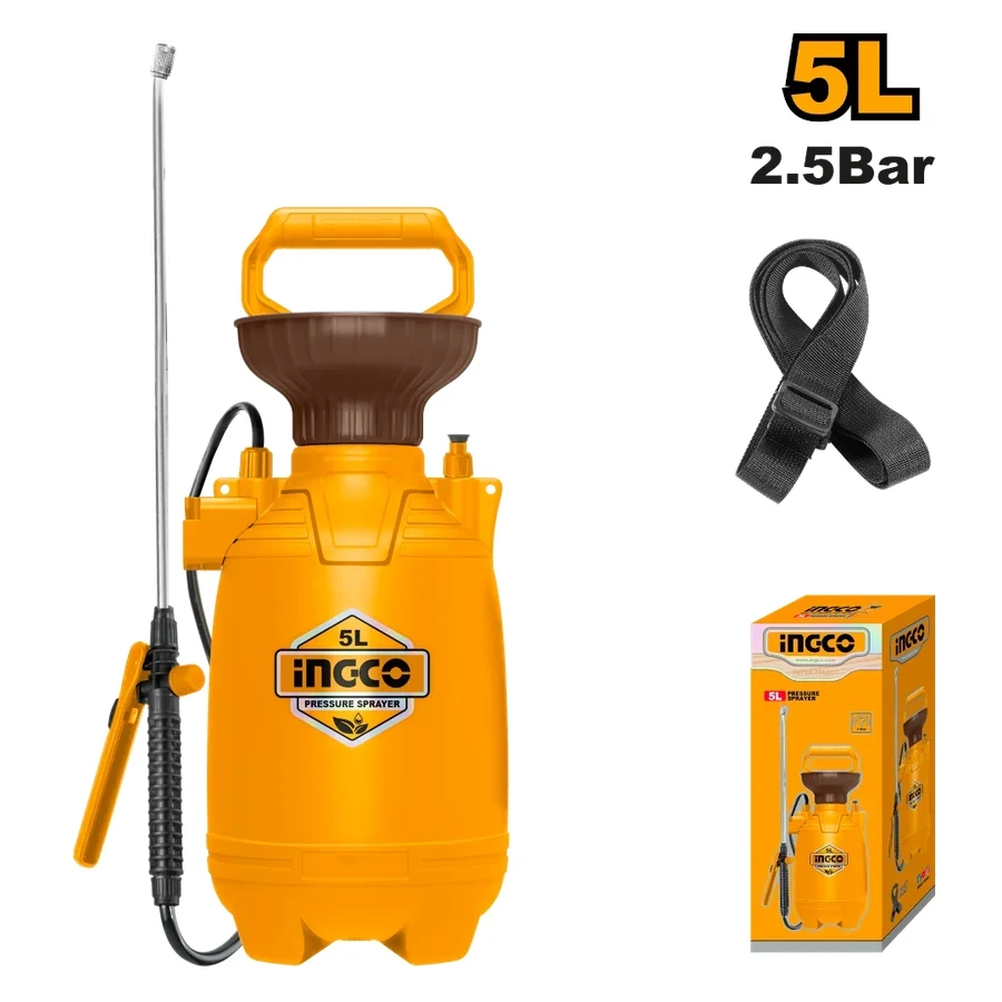 INGCO 5L Shoulder Pressure Sprayer | Stainless Lance | HSPP30502