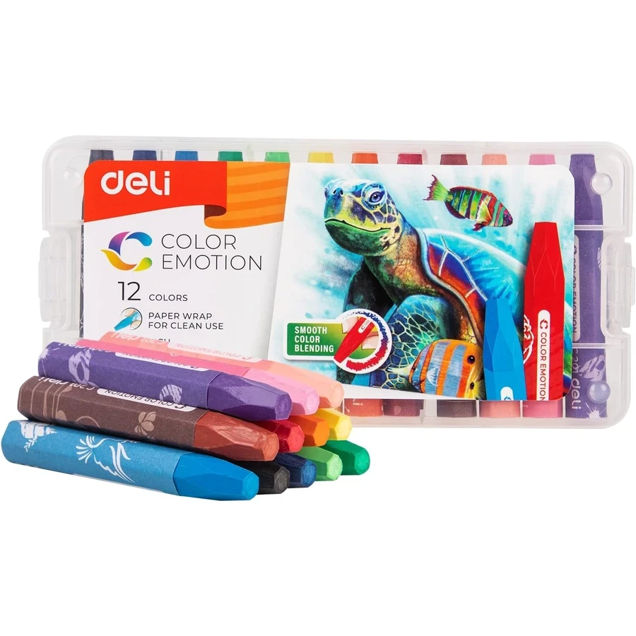 Deli Twistable Water Soluble Oil Pastels - 12 Vibrant Washable Colors with Clean-Hands Twist System and Extra Smooth Formula EC20104