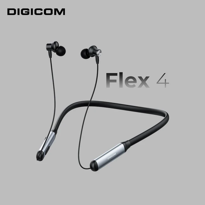 Digicom Flex 4 Wireless Neckband In-Ear Headphone | 20-Hour Playtime Logic | Dual Pairing & 10mm Drivers | IPX4 Water Resistant | Black